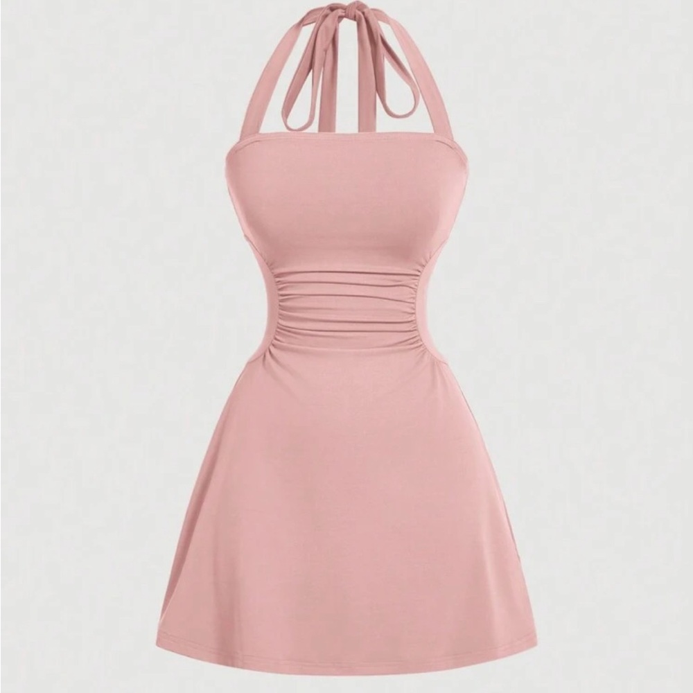 Elegant Pink Halter Dress